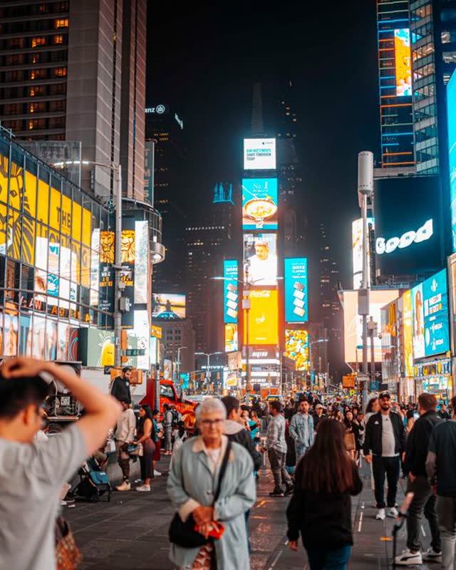 Crowds in Times Square at night
