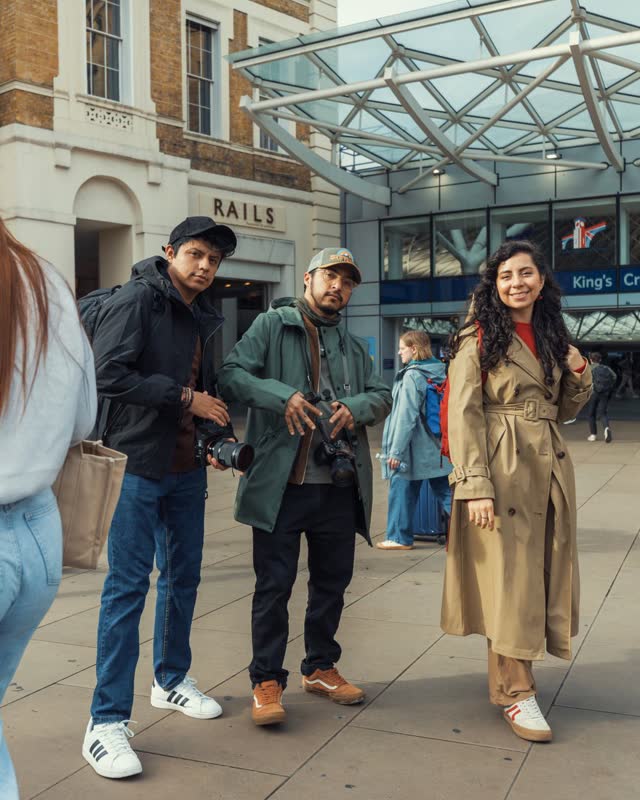 Friends outside King's Cross station in London